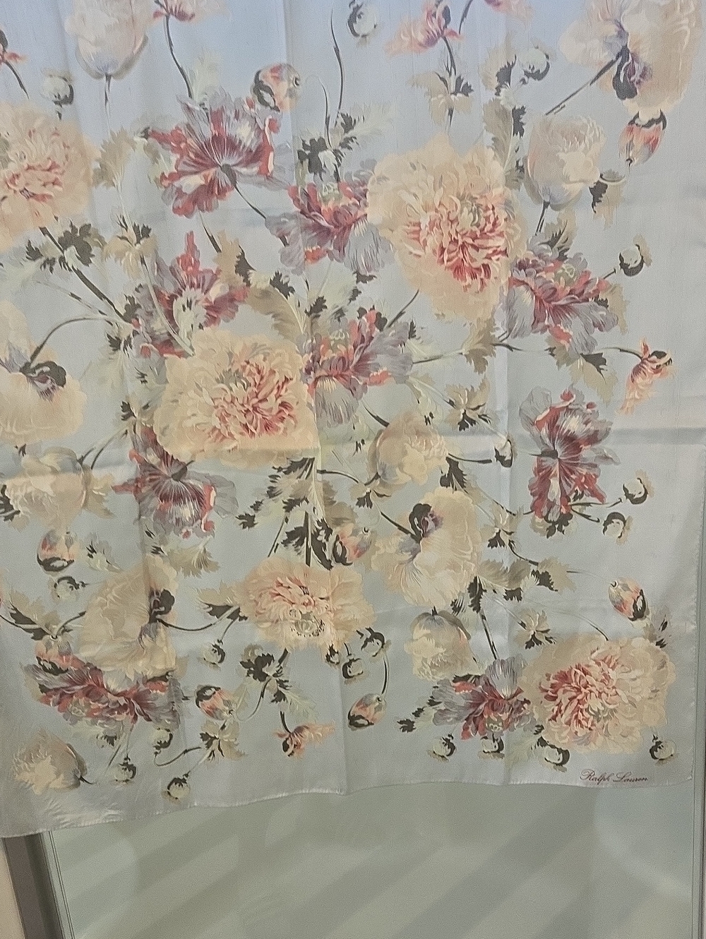Vintage Ralph Lauren Light Blue Floral Silk Scarf